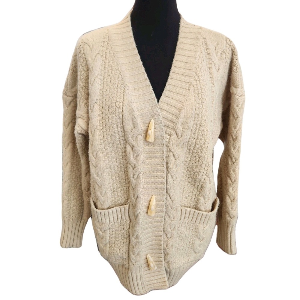 CIDER Cable Knit Fisherman's Cardigan Sweater Toggle Closure V‎ Neck  Women's  M